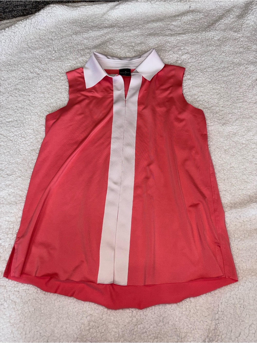 Belyn Key Coral Sleeveless Collared Camisole with White Placket